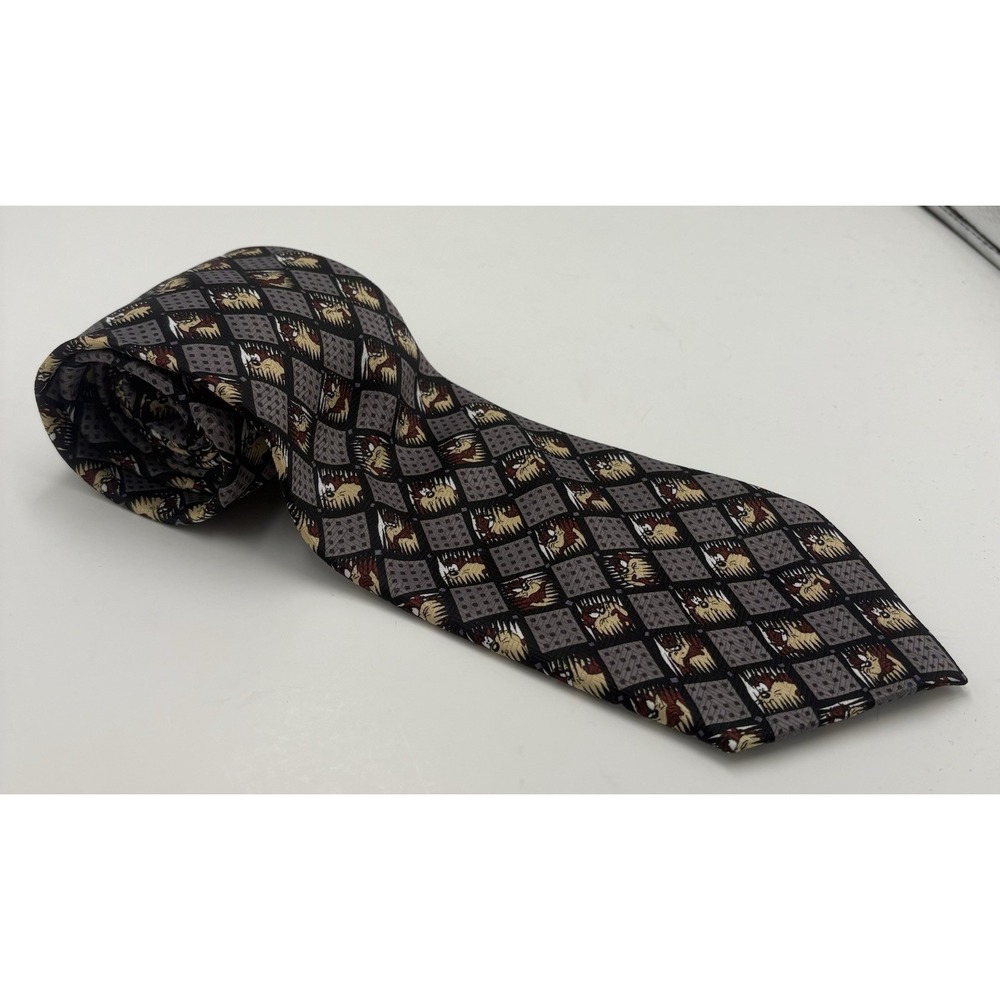 Looney Tunes Men's Vintage 2000 Diamond Taz AOP Neck Tie Black